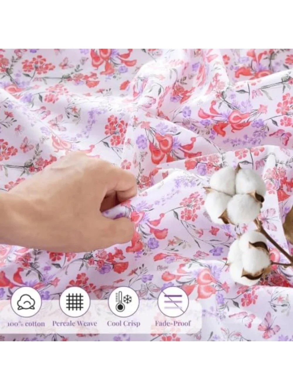Floral 100% Cotton Queen Sheets Set, Pink Flower Print, Soft & Cozy Bedding